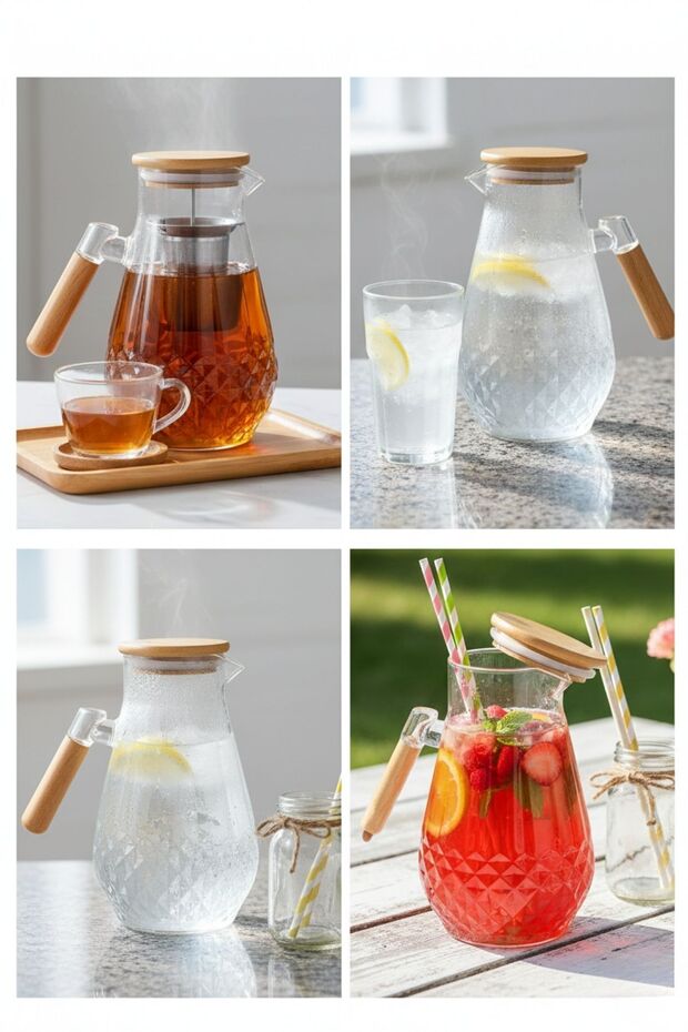 Glacy Bambu Kapaklı Cam Sürahi - 4