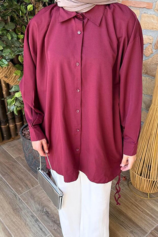 Oversize Gömlek Bordo - 3
