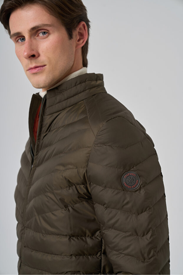 Erkek Haki Polyester Kısa Kapitone Mont - 3