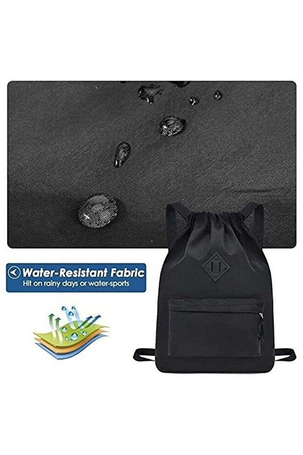 Large Capacity Waterproof Nylon Drawstring Backpack with Front & Back Pockets - 5