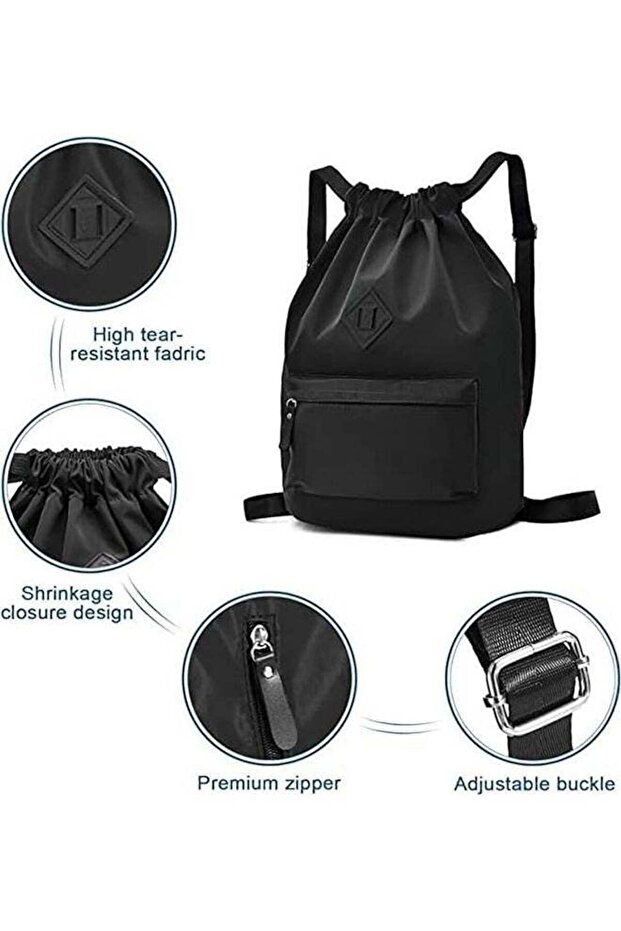 Large Capacity Waterproof Nylon Drawstring Backpack with Front & Back Pockets - 3