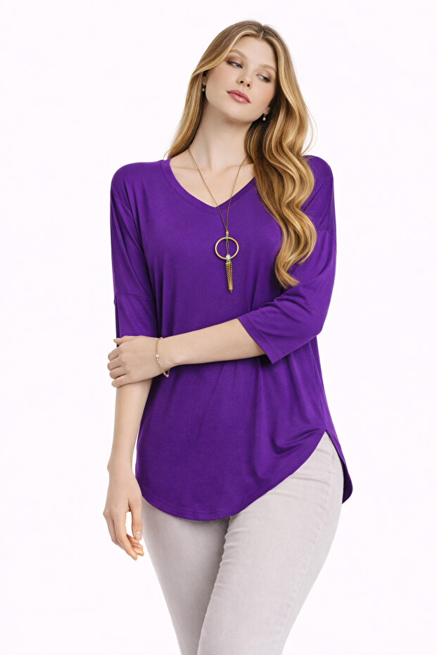 Kadın Mor Salaş Kesim Basic Bluz - 2