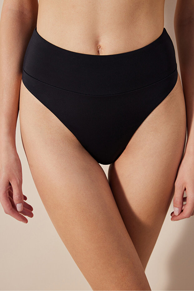 Basic Super High Leg Black Bikini Bottom - 5