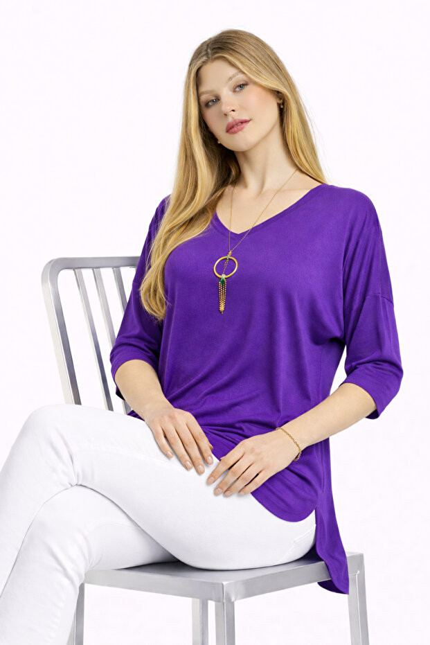 Kadın Mor Salaş Kesim Basic Bluz - 1