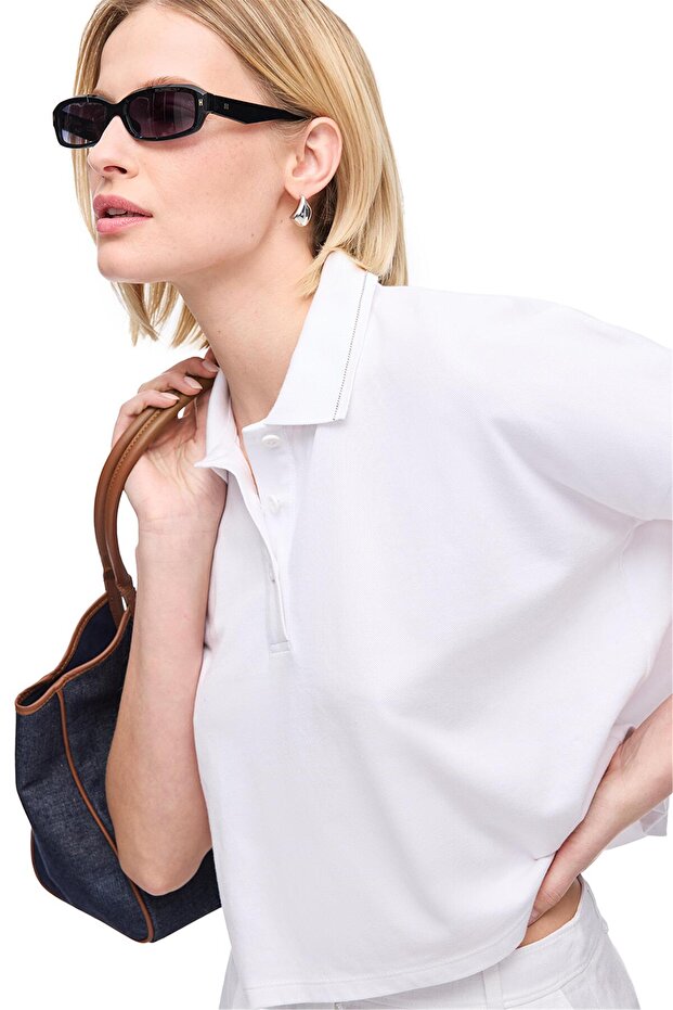 Beyaz Gömlek Yaka Tişört - 3