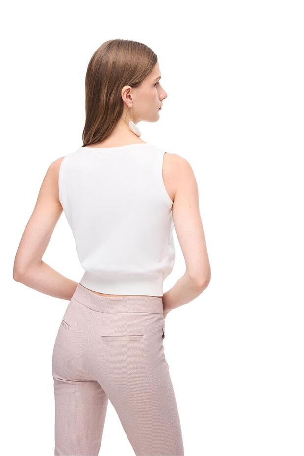 Ekru Slim Fit Triko Bluz - 4