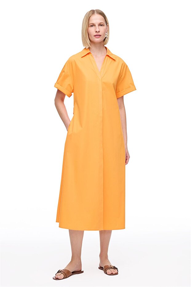 Turuncu Albas Regular Fit Diz Altı Elbise - 2