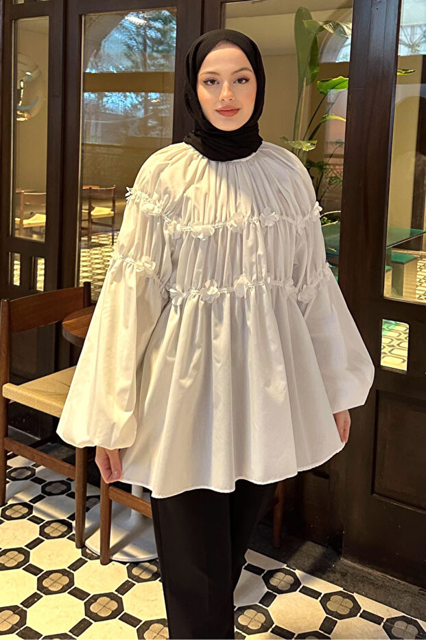 Mini Çiçekli Gömlek - Ekru - 3