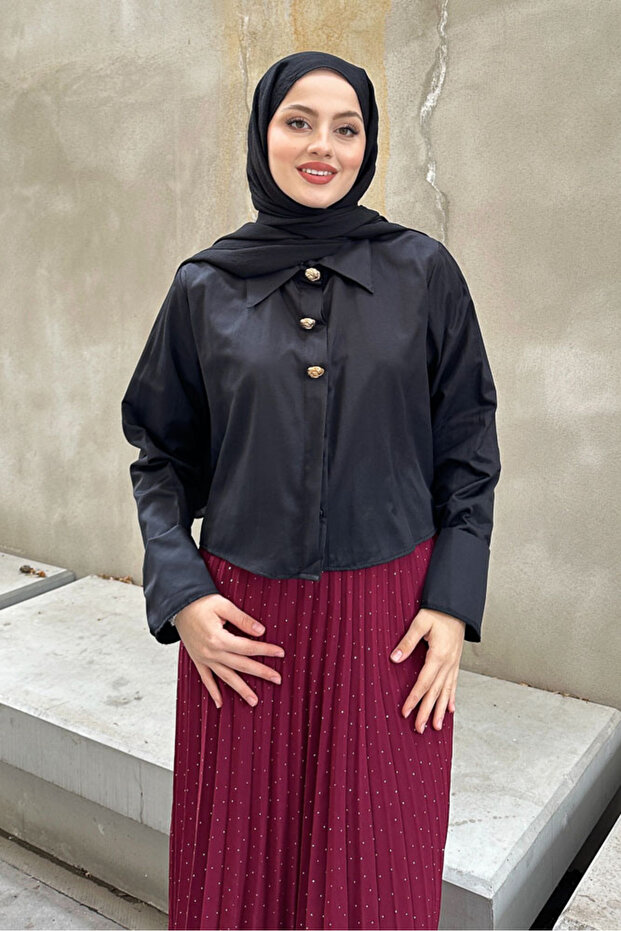 قميص بثلاثة أزرار - أسود - 5