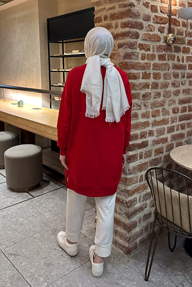 Minimal Düz Basic Sweat - أحمر - 8