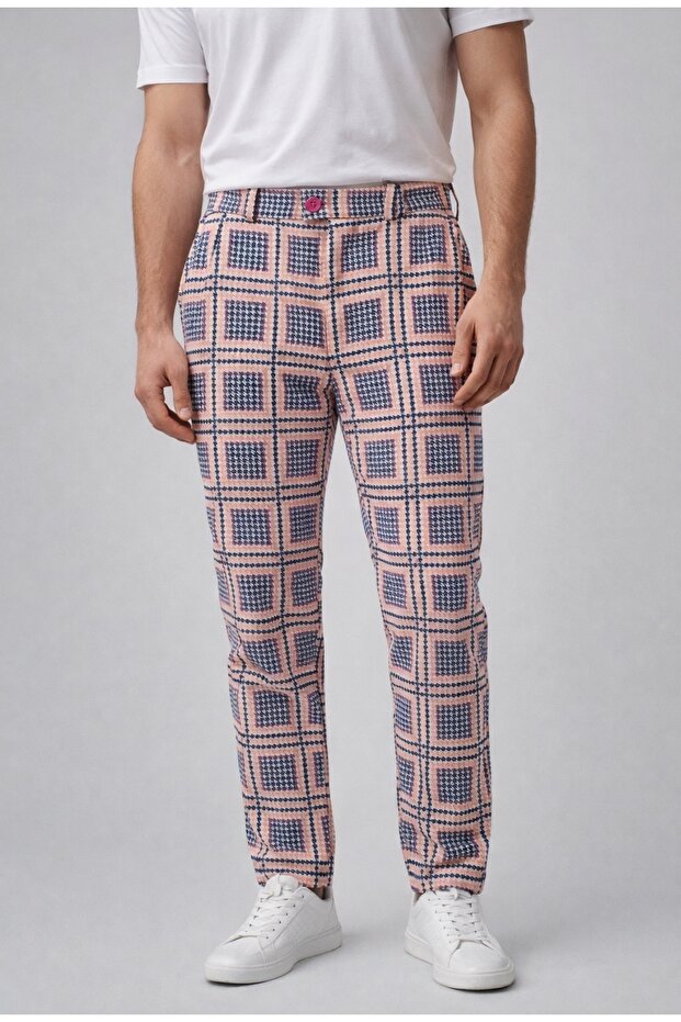 Men's Patterned Summer Thin, Front and Back Pockets, Elastic Back Pants, - 1