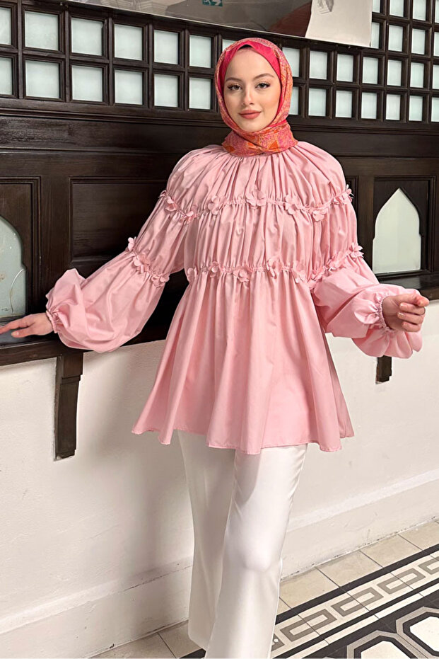 Mini Çiçekli Gömlek - Pembe - 3