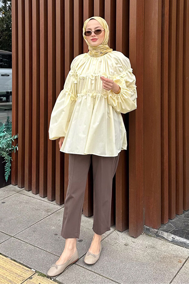 Mini Çiçekli Gömlek - Sarı - 3