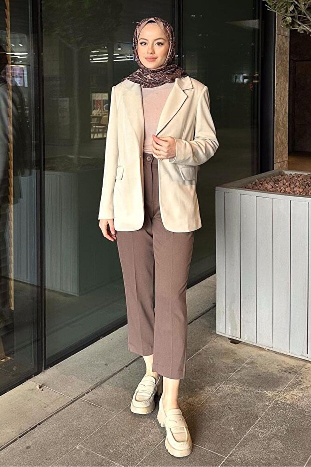 Beige Modal Single Button Jacket - 4