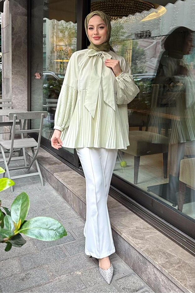 Missy Pleated Shirt - Aqua Green