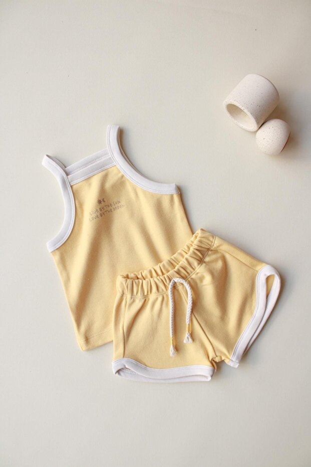 Pastel Sarı Askılı Şortlu Takım - 7