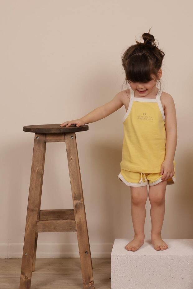 Pastel Sarı Askılı Şortlu Takım - 3