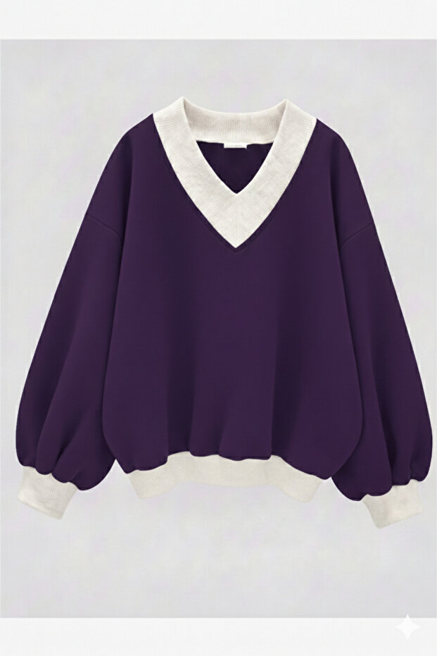 V Yaka Oversize Sweatshirt - 1