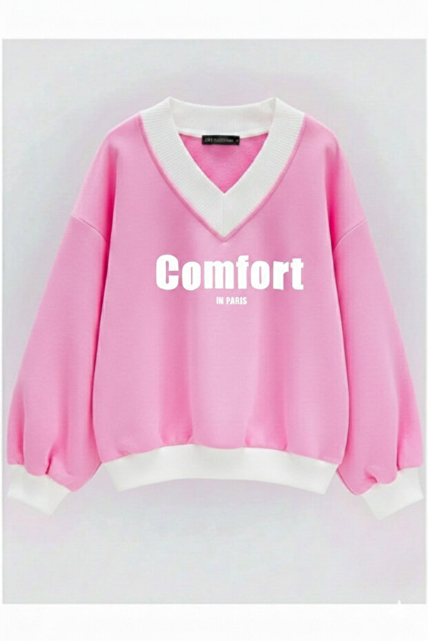 Oversize V-Neck Comfort Printed Sweatshirt