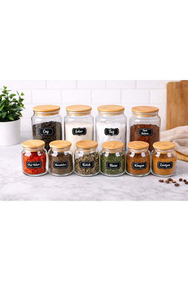 10 Pieces Glass Spice Jar 4 Pieces 800Cc Tea Sugar Salt Coffee Jar 6 Pieces 300Cc Spice Jar Set