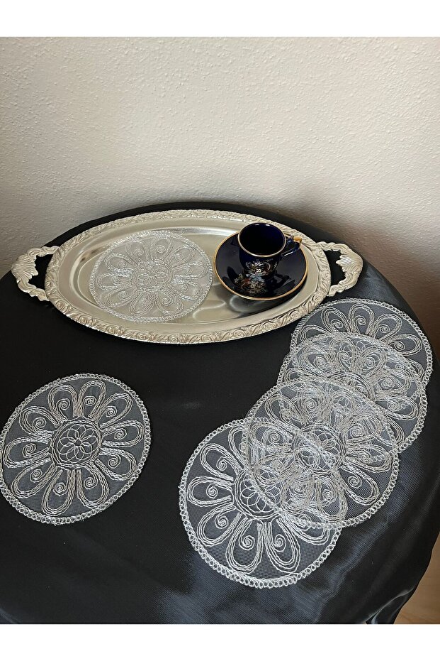 Set of 6 Stylish Coffee Side Presentation Guipure Tulle Napkins