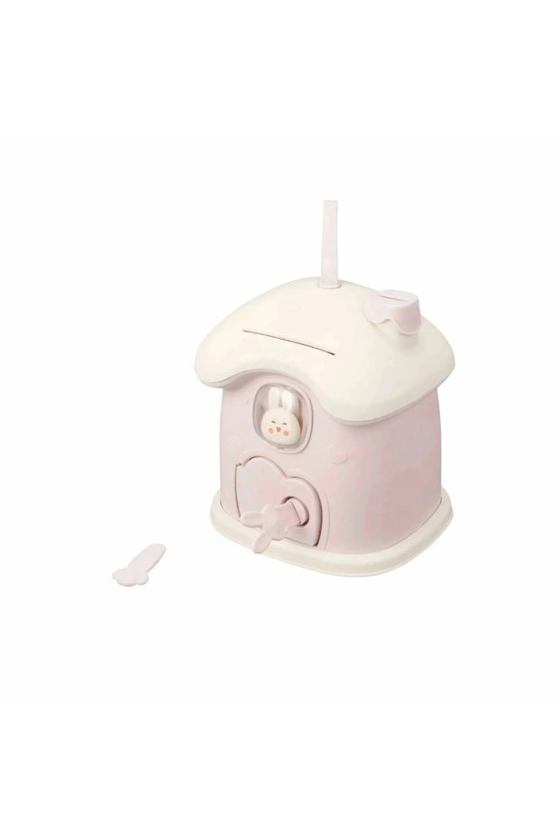 Pink Piggy Bank with Cute Rabbit Figure and Key - Children's Room Decoration