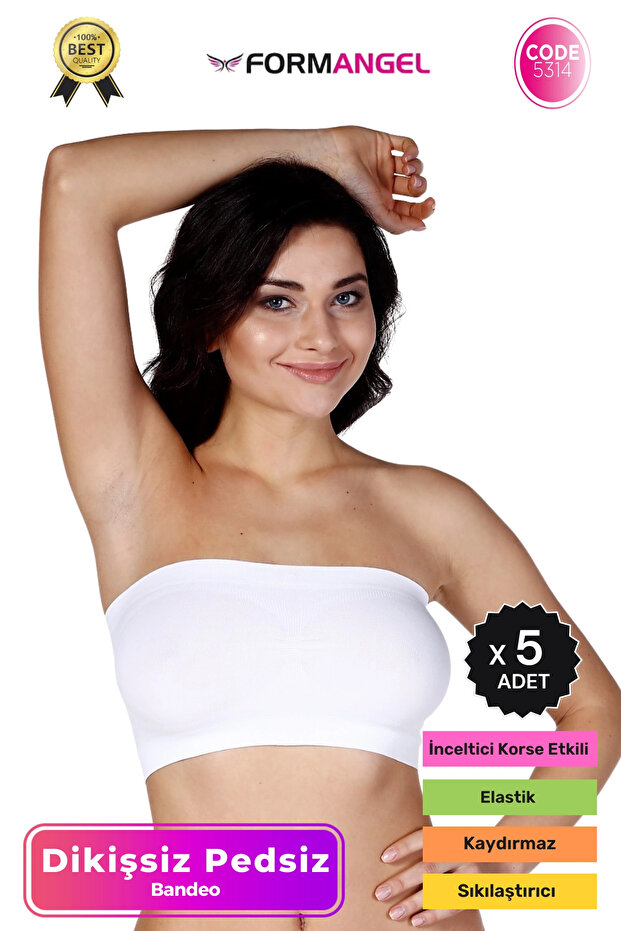 Women's Bandeo Seamless Gathering Basic Knitted Seamless Padless Bandeo Bustier 5 Pieces