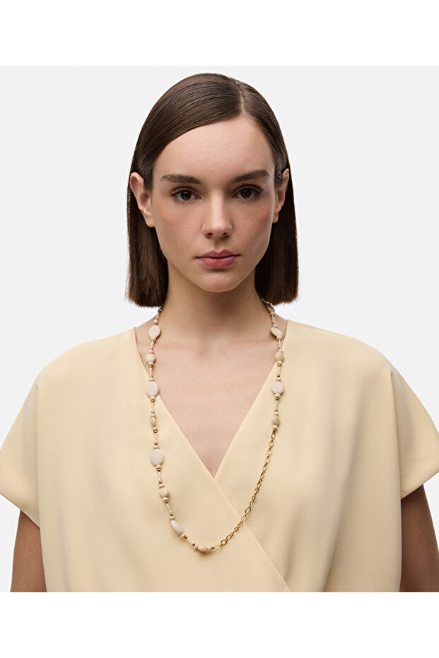 Karma taşlı paslanmaz çelik kolye - 2