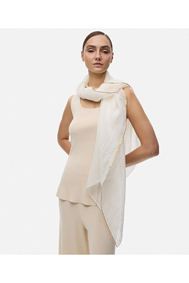 شال كتان حواف أسطوانية متباين الألوان - 2