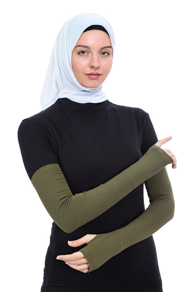 أكمام حجاب قطنية ممشطة بأصابع مقطوعة - كاكي