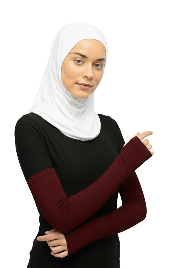 أكمام حجاب قطنية ممشطة بأصابع مقصوصة - أحمر كلاريت