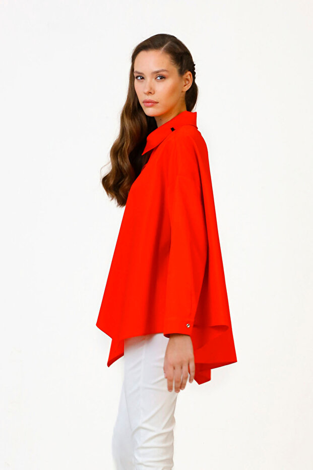 Yanı Büzgülü Gömlek - Mercan - 3