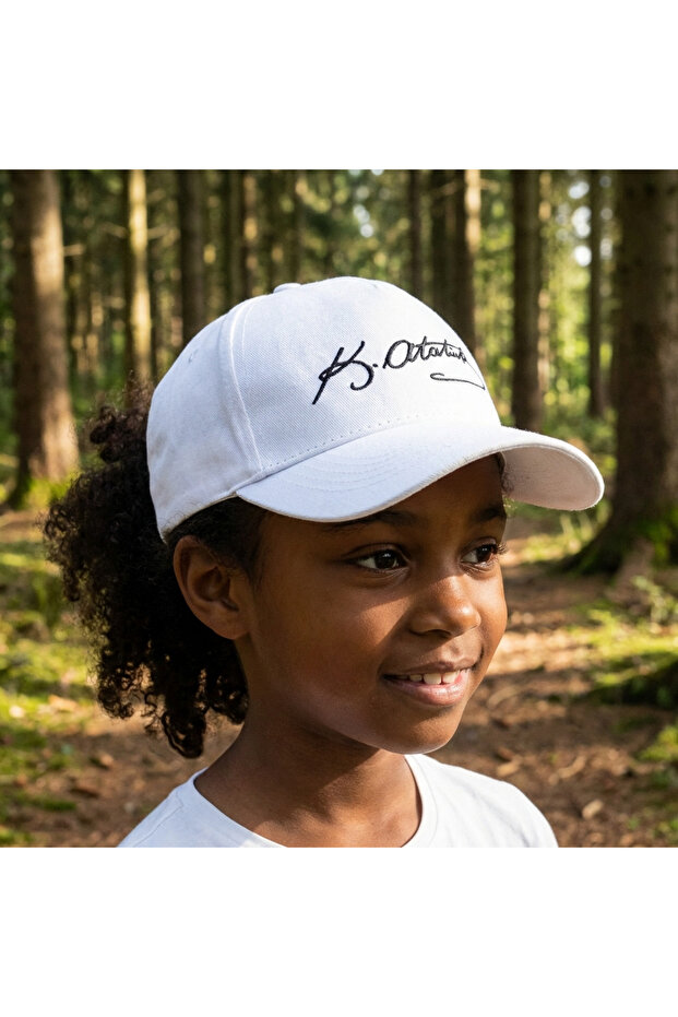100% Cotton Ataturk Embroidered Hat for Young Children (Ages 7-12)