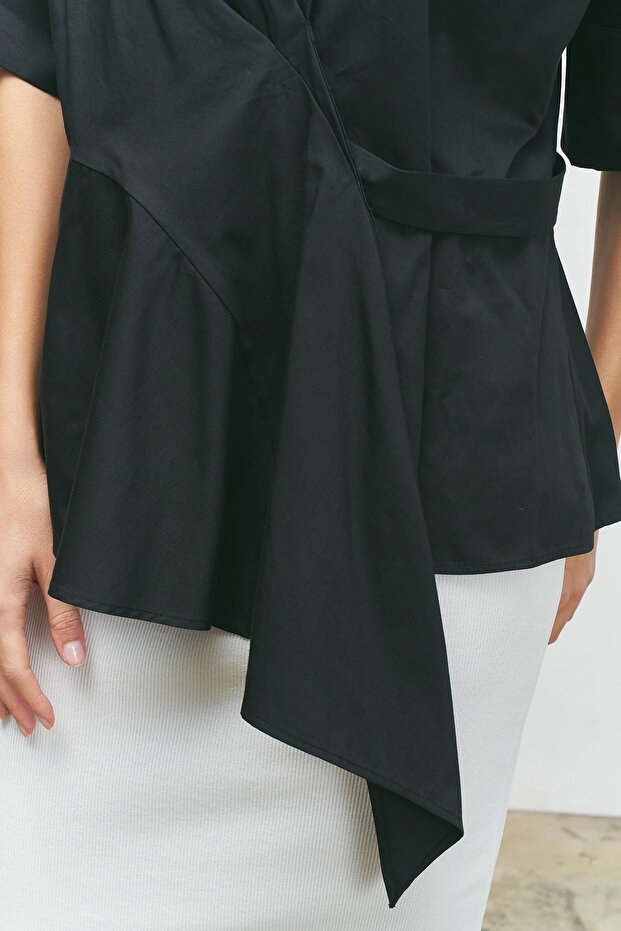 Kısa Kollu Anvelop Gömlek - Siyah - 5