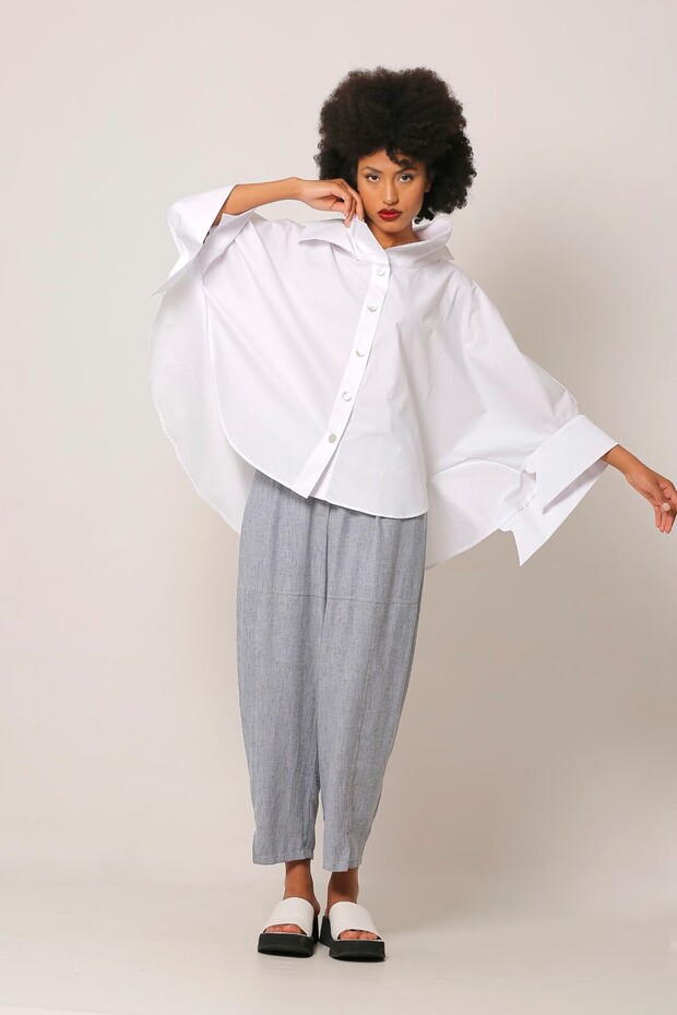 Çift Yakalı Panço Gömlek - Beyaz - 1