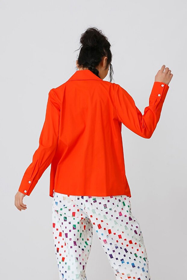 Asimetrik Gömlek - Mercan - 4