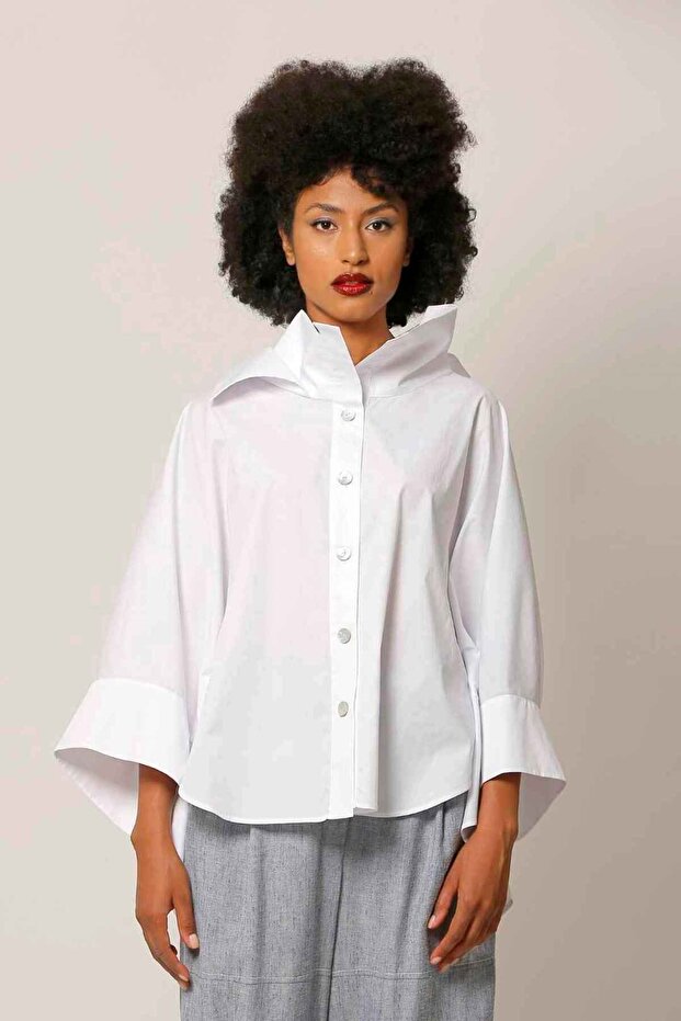 Çift Yakalı Panço Gömlek - Beyaz - 2