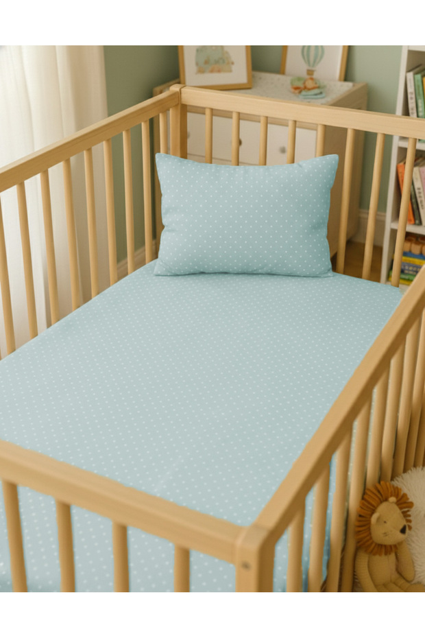 2-Piece Set 100% Cotton Poplin Fitted Sheet and Pillowcase for Cot Bed | 60x120 cm 35x45 cm