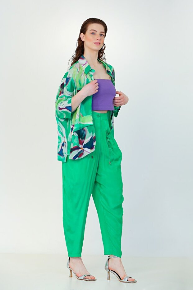 Floş Desen Gömlek - Yeşil - 1