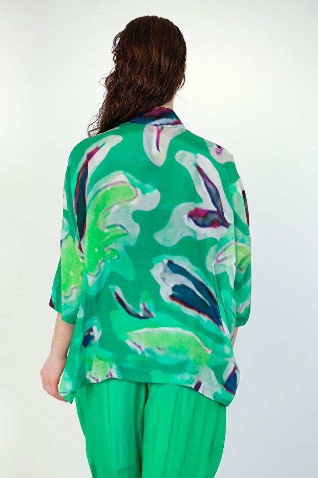 Floş Desen Gömlek - Yeşil - 5