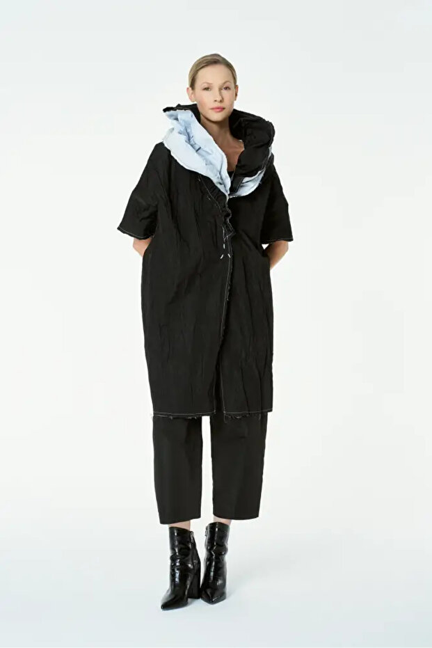 Çift Kat Tafta Yelek - Siyah - 4