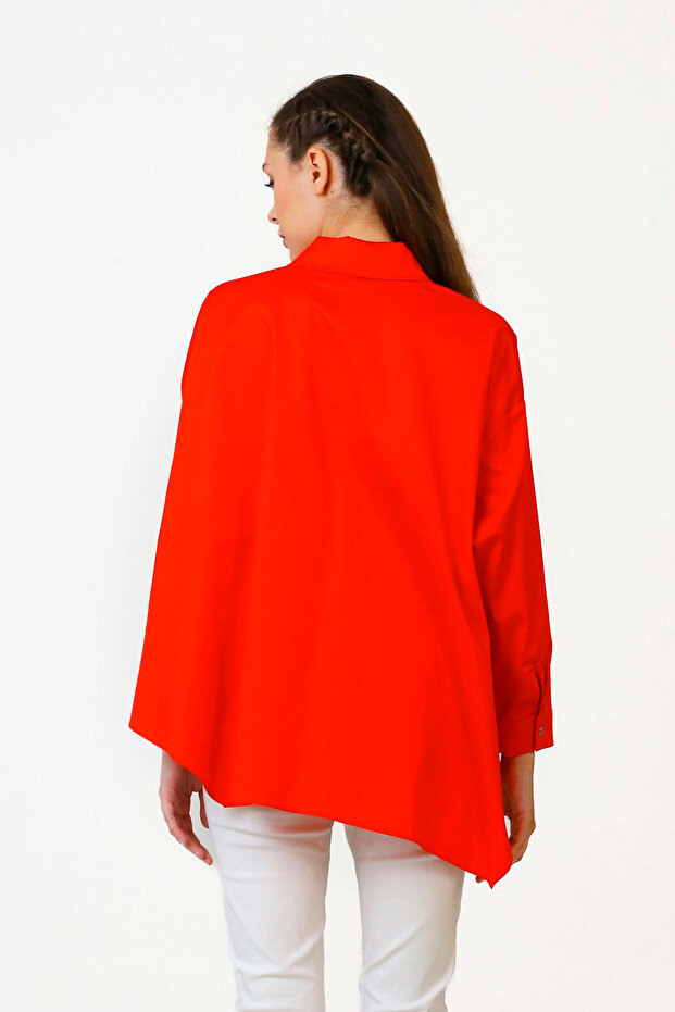 Yanı Büzgülü Gömlek - Mercan - 6