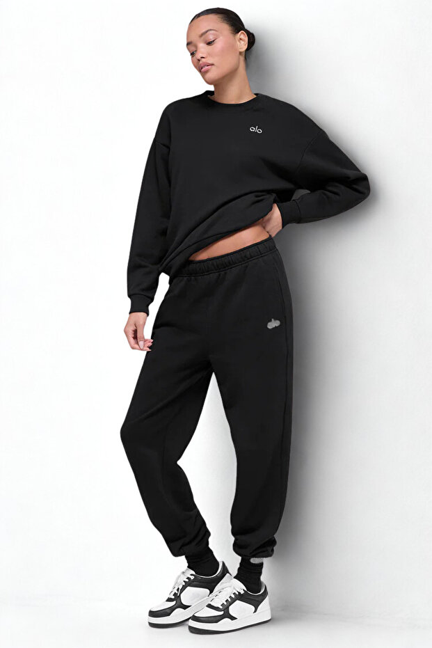 Black Color Crew Neck Oversize Basic Sweatshirt - 4