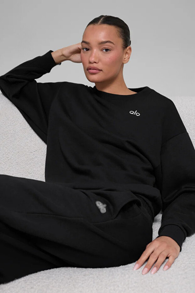 Black Color Crew Neck Oversize Basic Sweatshirt - 2