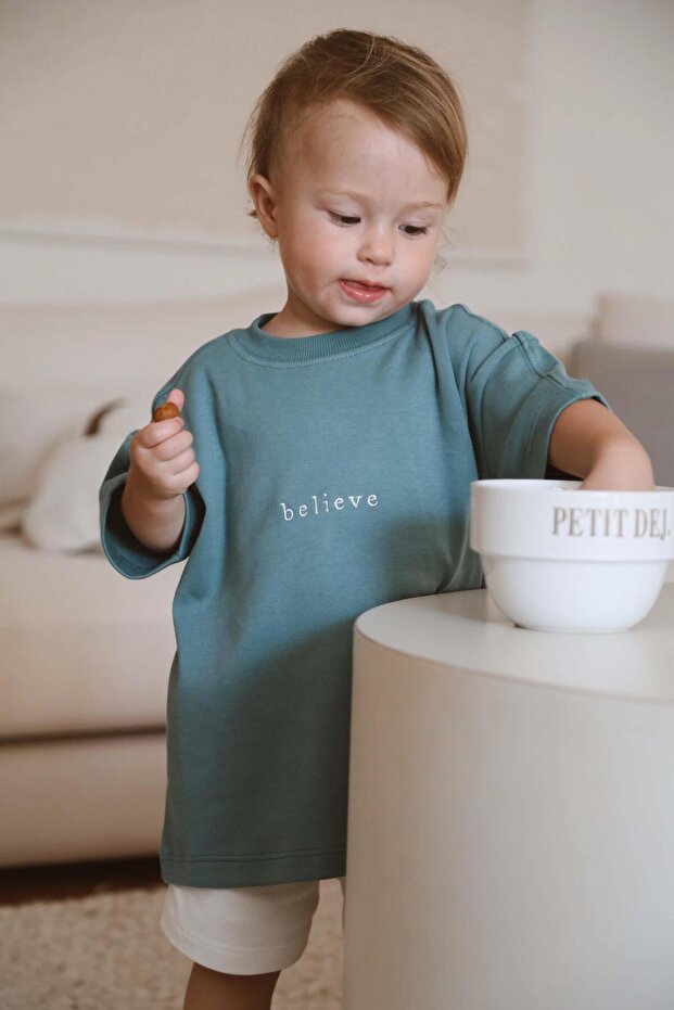 Green Crew Neck Oversize T-Shirt Baby - Kids