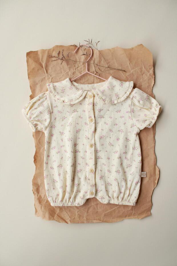 Pembe Çiçek Düğmeli Tulum - 2