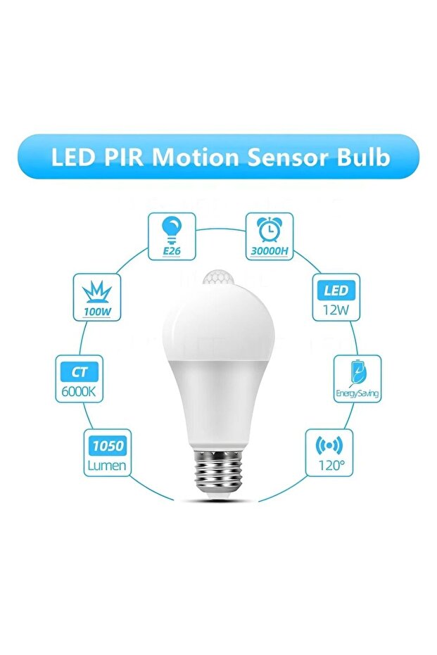 Hareket Sensörlü Led Ampul Lamba 12 W Beyaz E27 - 3