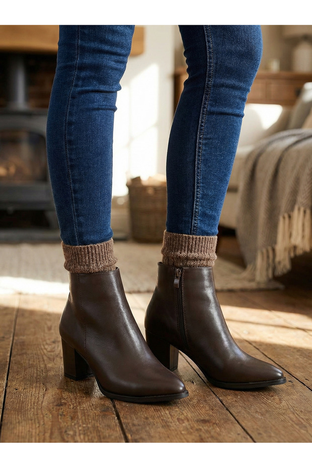 Hakiki Deri Topuklu Kadın Bot - 5