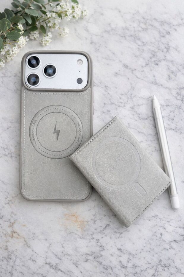 Apple iPhone 18 Pro Compatible Gray Gray Color M-Safe Featured Case and M-Safe Featured Wallet