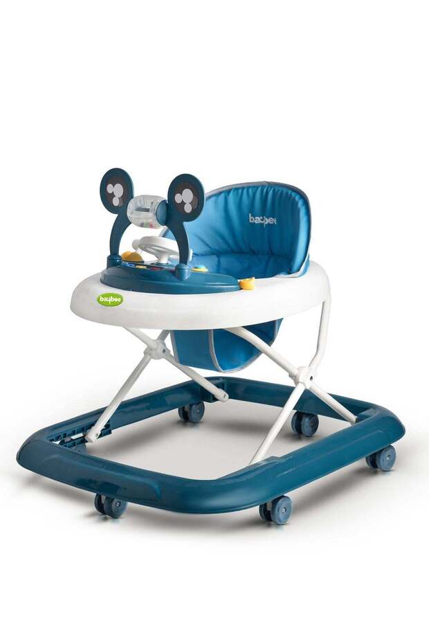 Blessy Foldable Baby Walker with 3 Height Adjustable Musical Tray 6–18 Months (Blue)